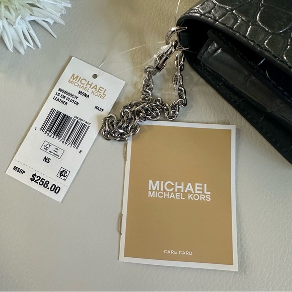 NWT Michael Michael Kors Croco Embossed Silver Hardware Mona Large E/W Clutch - Picture 16 of 16